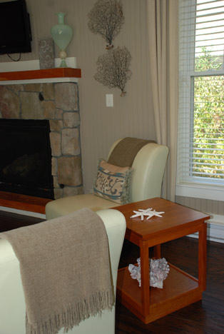 Artisan End Table in front of stone fireplace