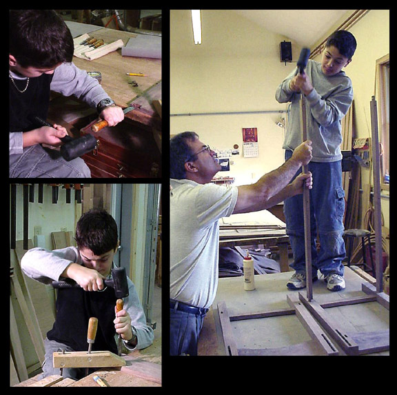 Bill Huston helps Collin cut dovetails and assemble his 