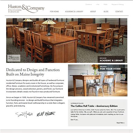 Handcrafted furniture for university libraries, Huston and Company, new homepage