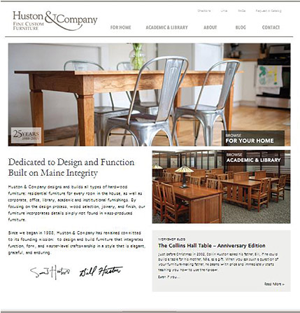 Huston and Company, handcrafted furniture made in Maine, new homepage