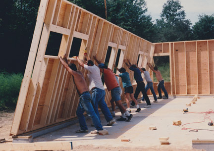 Friends, neighbors and family pitch in to build the new workshop
