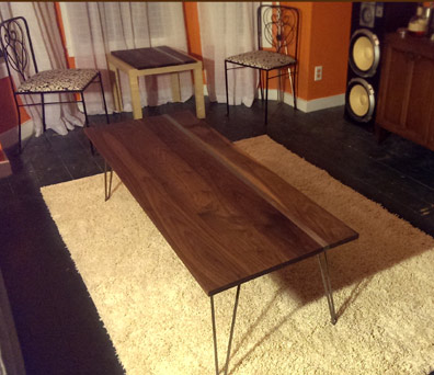 Newly built custom coffee table at home in NH. Huston & Company.