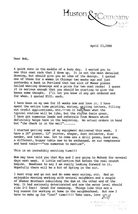 Letter from Bill Husto of Huston and Company to his brother Bob 1988.