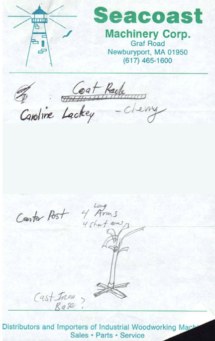 Original sketch of the Huston Coat Tree, 1988, by Huston and Company custom furniture.