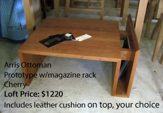 Prototype Arris Ottoman for sale at Huston & Company, includes leather cushion