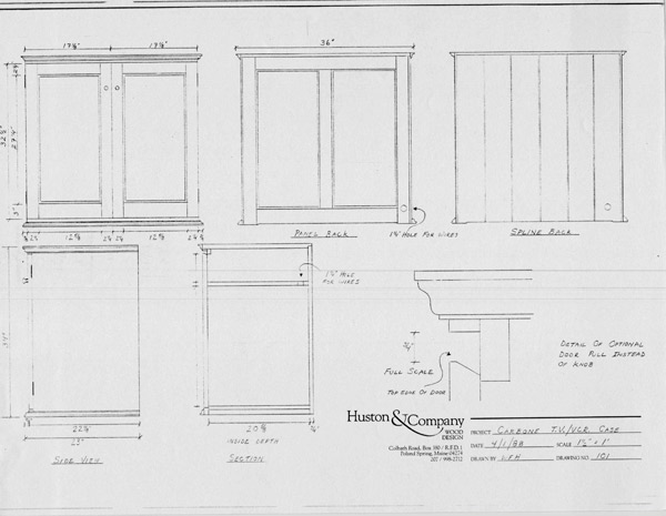 Working drawing, Huston & Company, handcrafted furniture, Maine