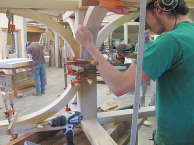 A table base under construction at Huston and Company, Kennebunkport, Maine