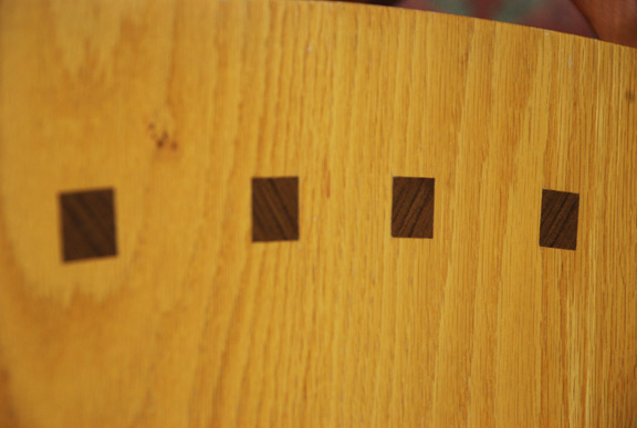 Wenge inlay on York Dining Table for sale in Maine. Handmade, Oak.