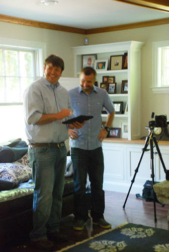 AJ Mastrangelo, graphic designer; and Chris Smith, photographer; Huston catalog shoot