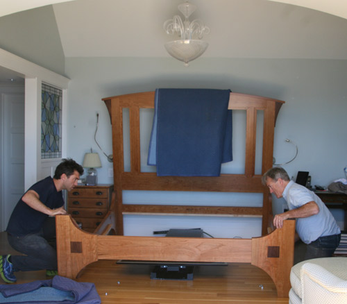 Bill Huston and Saer Huston assemble a custom bed by Huston & Company
