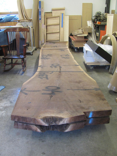 walnut slab, huston and company, maine, handcrafted, conference table, workshop