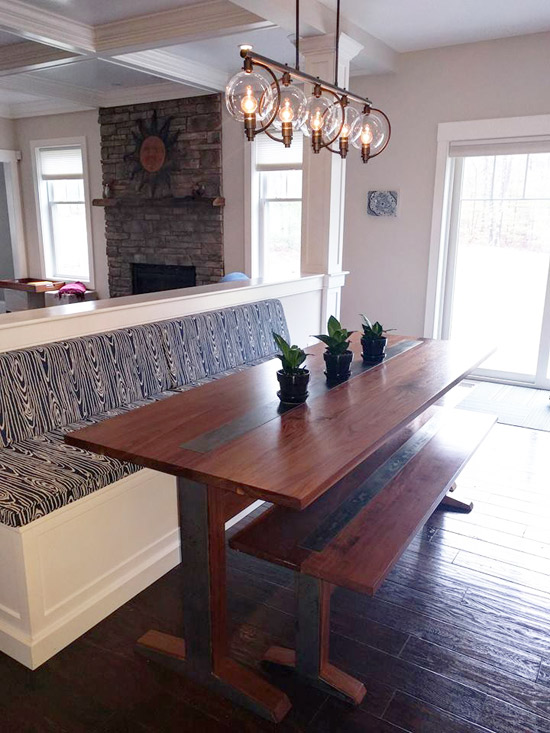 Cherry, dining table, steel, unique, handmade, maine, new england, huston, karu