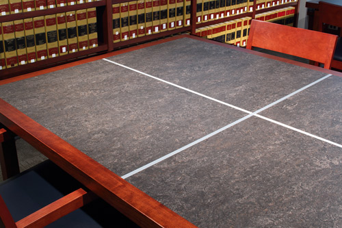 Reading tables in WVU law center, made by Huston and Company, Maine