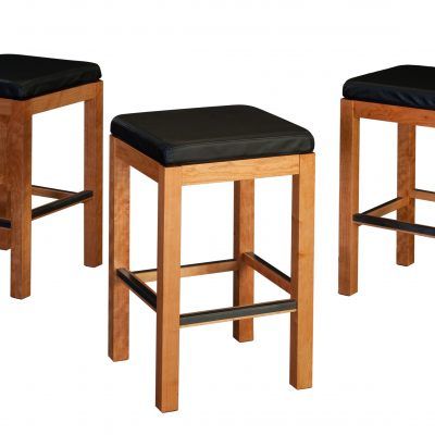 Colby Stools. Shown in cherry with black leather.