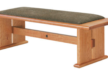 Art Bench. Shown in cherry with fabric seat.