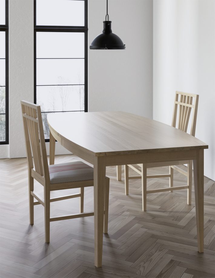 Camden Dining Table and York Side Chairs. Rendered in ash.