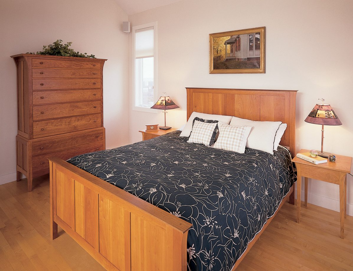 Cliff Island Bed, Davenport Tall Chest and Jp End Tables. Shown in cherry.