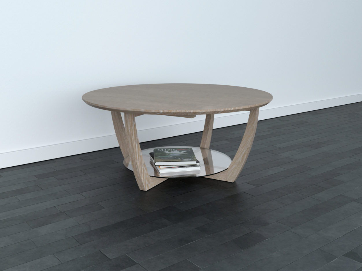 Curva Coffee Table. Rendered in white oak with Newton finish.