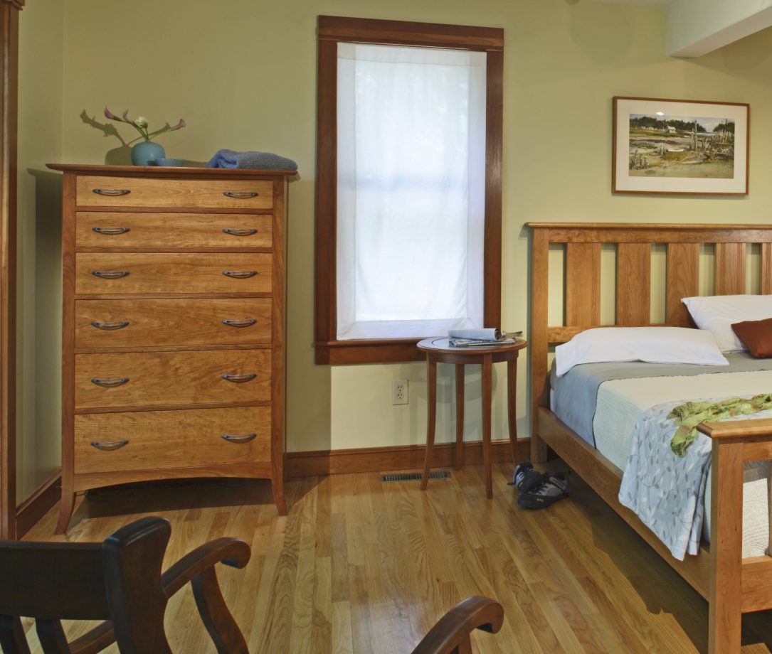 Dimarzio 6 Drawer Chest, Providence Table and Kennebunk Slat Bed. Shown in cherry.