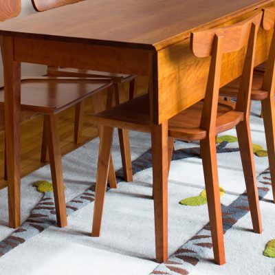 Custom Drop Leaf Table, rectangular, with Shovel Chairs. Cherry.