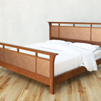 Duo Bed. Rendered in cherry with copper panels.