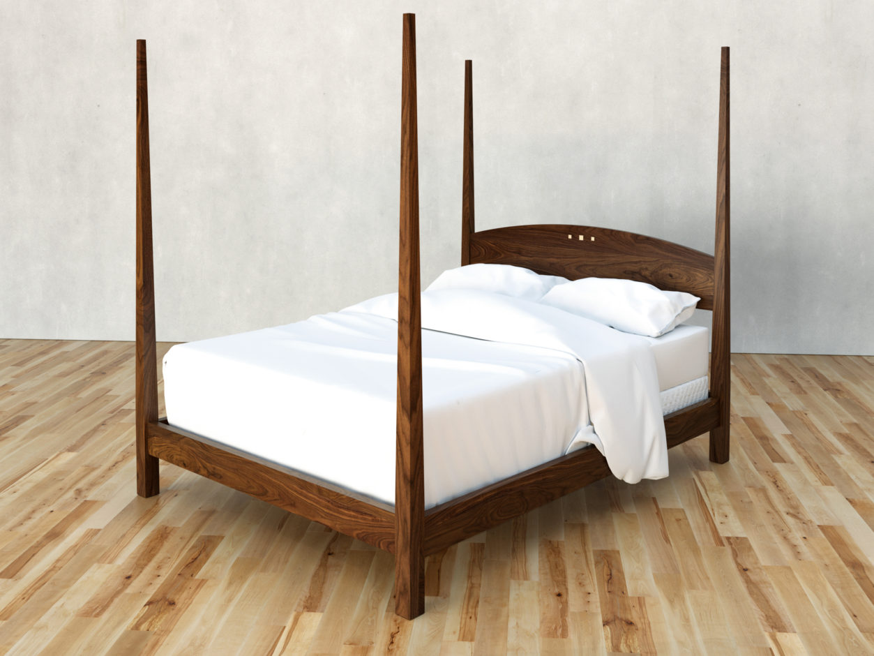 New Haven Bed. Rendered in walnut with maple inlay.