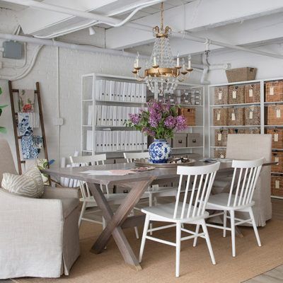 Newton Trestle Table. Shown in white oak with custom finish.