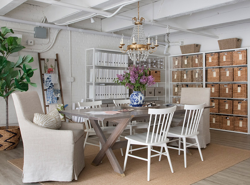 Newton Trestle Table. Shown in white oak with custom finish.