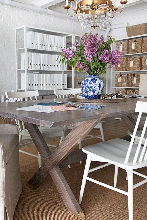 Newton Trestle Table. Shown in white oak with custom finish.