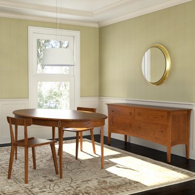 Philadelphia Table and Davenport Sideboard, with Shovel Chairs. Rendered in cherry.