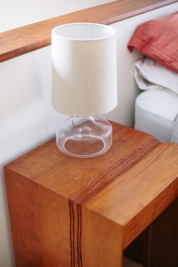 Rivers Waterfall End Table with Drawer. Shown in cherry.