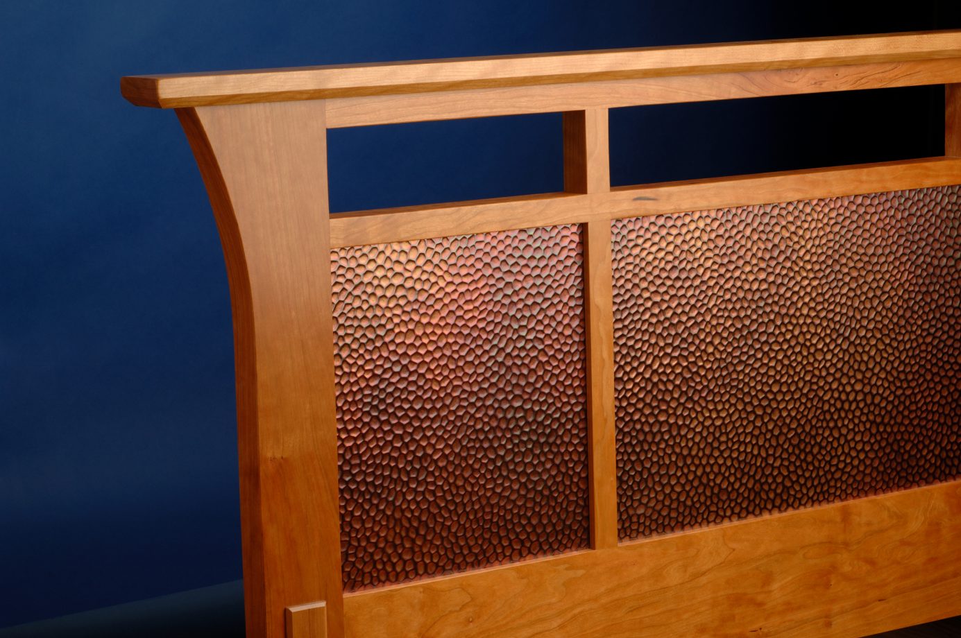 Duo Bed headboard detail. Shown in cherry.