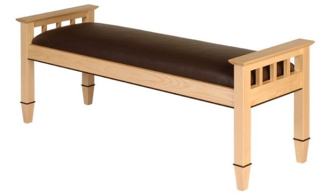 Element Bench. Shown in ash with wenge details and espresso leather.