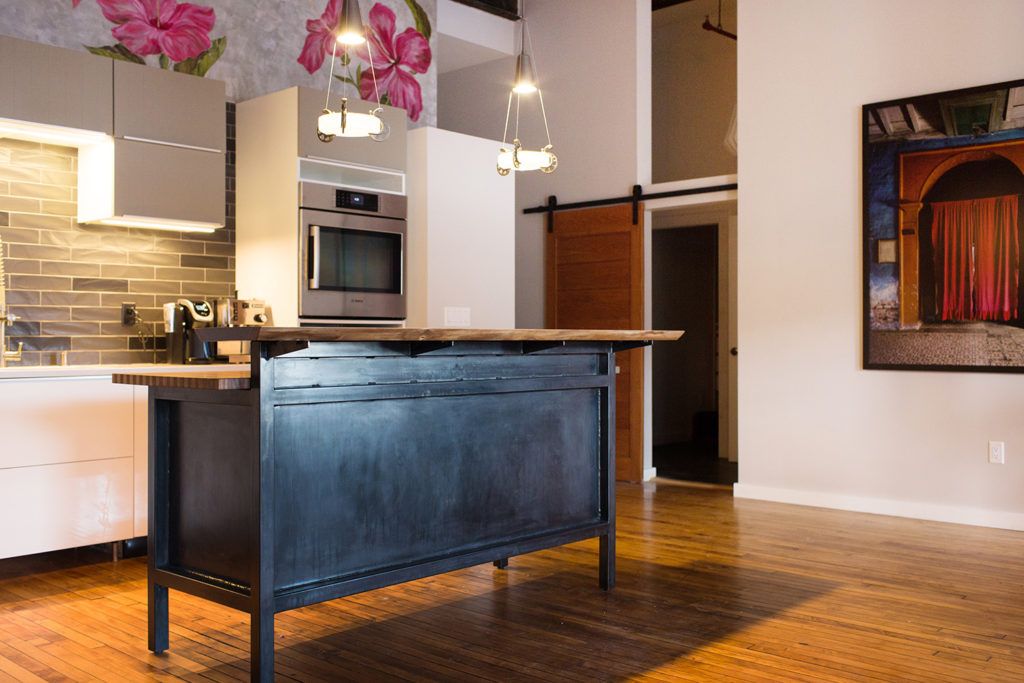 Metal Island with Live Edge Walnut Counter