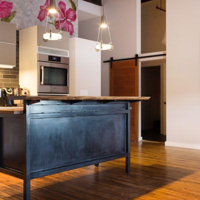 Metal Island with Live Edge Walnut Counter