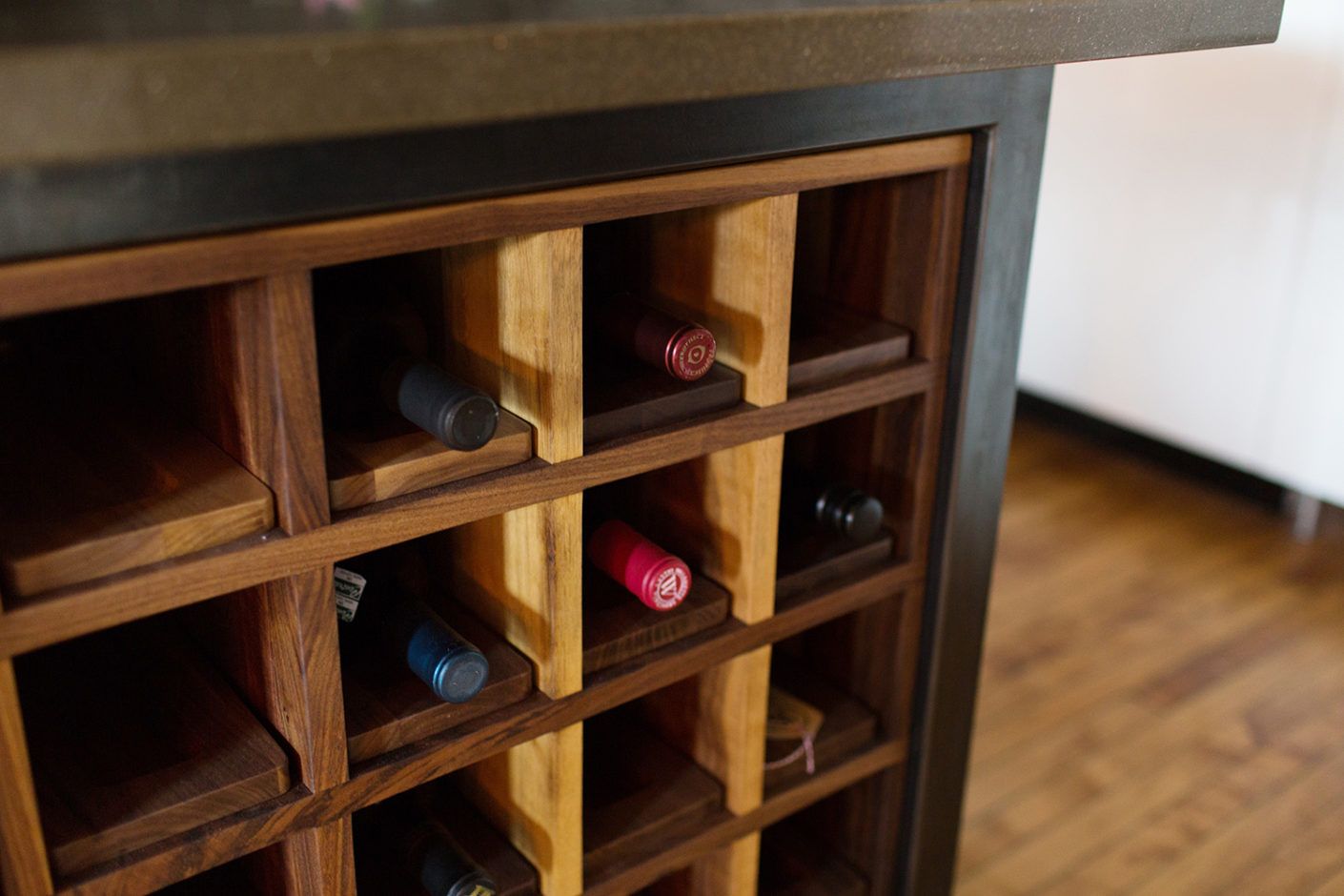 Built-in Wine Storage in Custom Metal Island